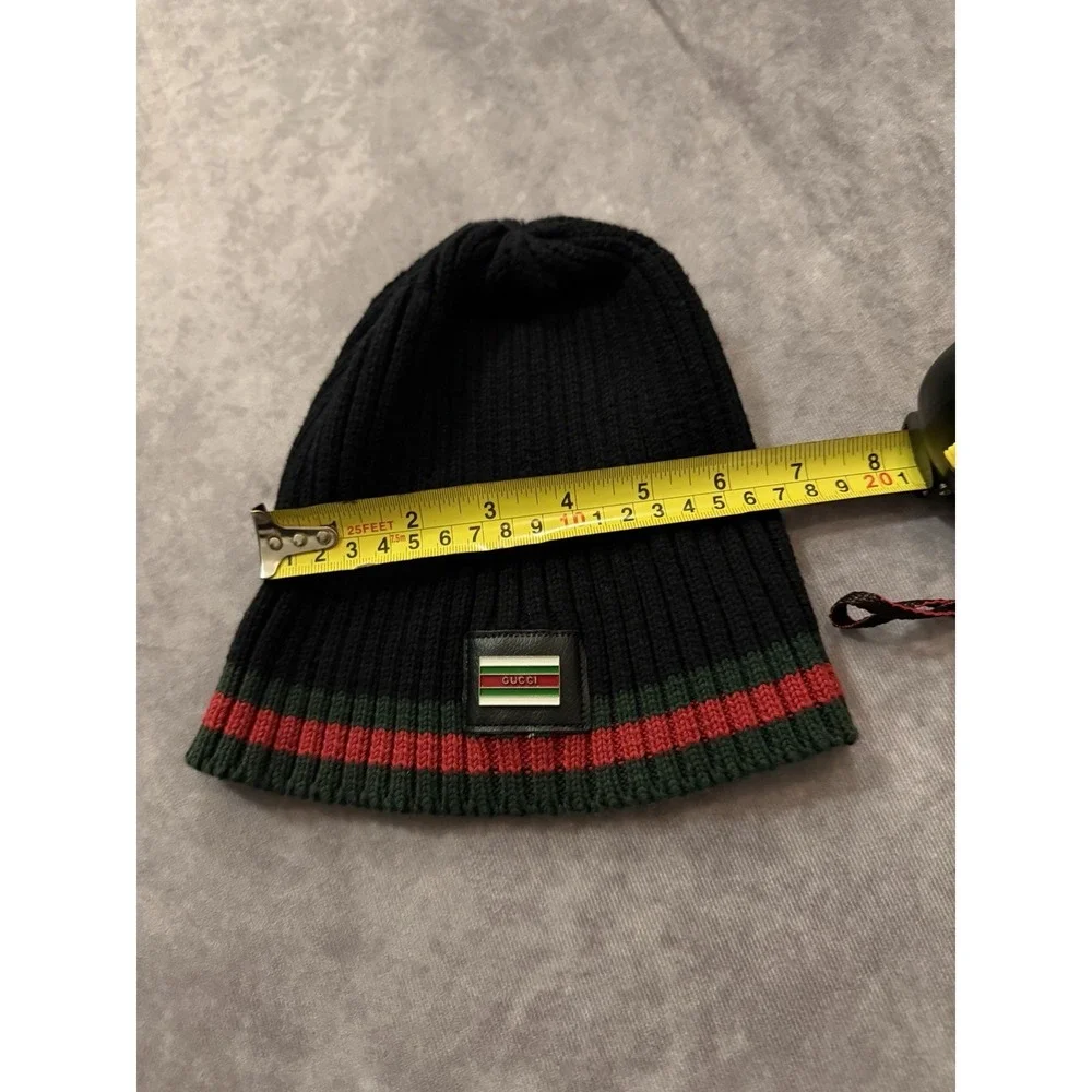 Gucci Men's Black Red/Green Striped Knit Beanie Hat, One Size